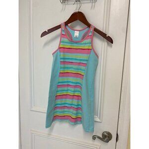 Girls Gymboree Blue Green Cotton Stripe Dress Size 7/8